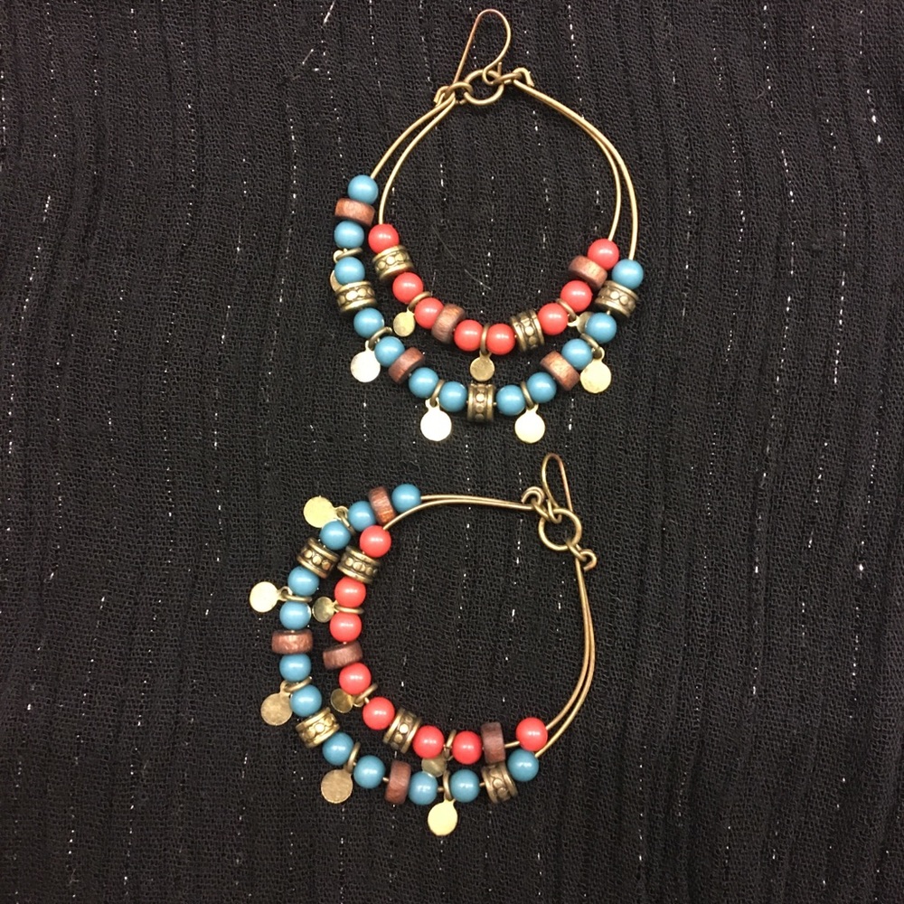 Blue & Coral Bead Earrings